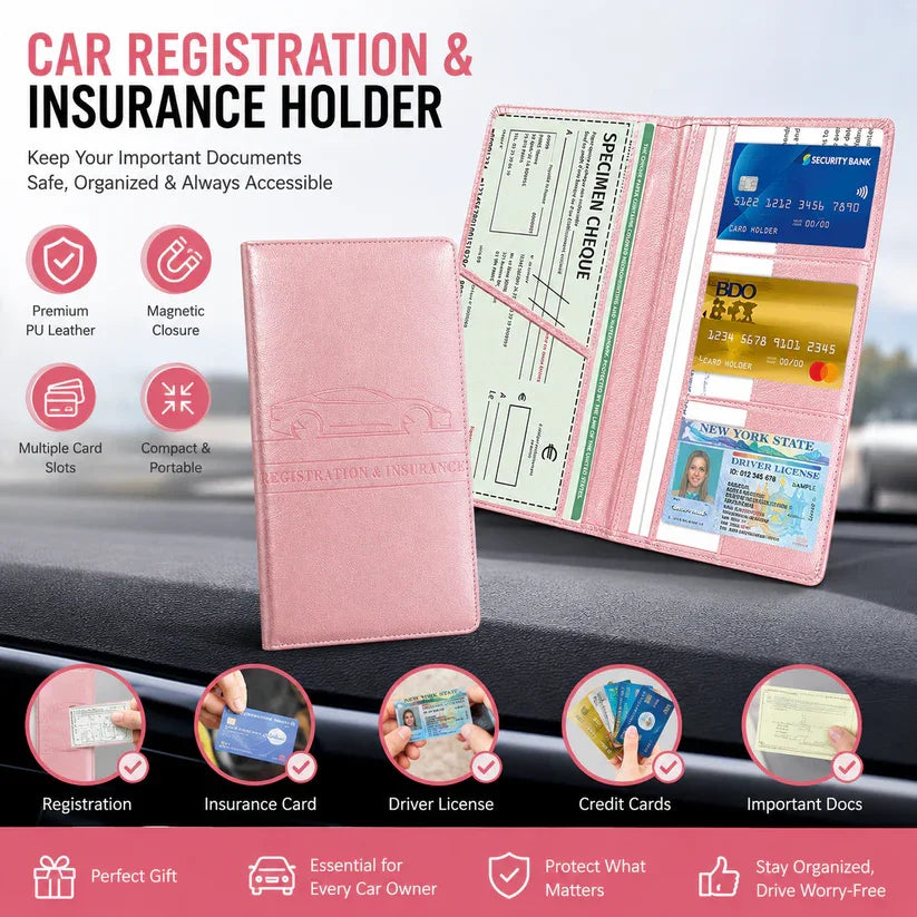 🚗 Car Registration & Insurance Document Holder | Premium PU Leather Organizer