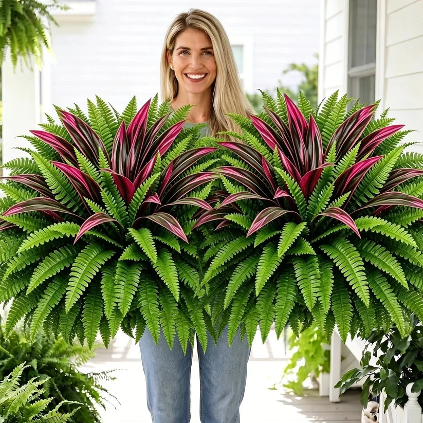 UV-Resistant Artificial Fern & Red Dracaena Decorative Plants – Full, Lush & Fade-Resistant!