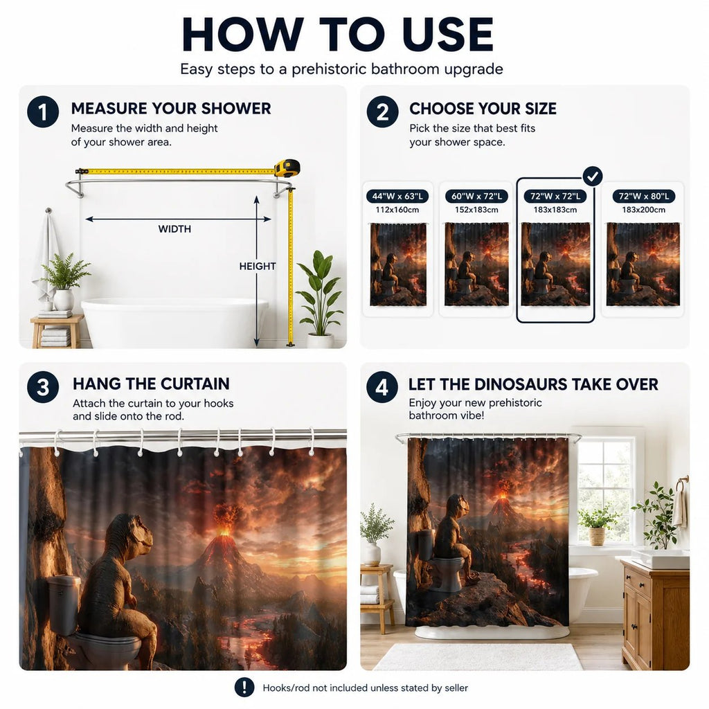 Fun Dinosaur Volcano Bathroom Shower Curtain