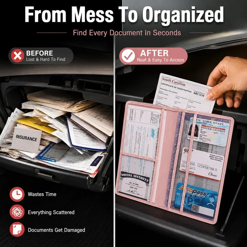 🚗 Car Registration & Insurance Document Holder | Premium PU Leather Organizer