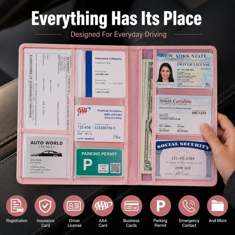 🚗 Car Registration & Insurance Document Holder | Premium PU Leather Organizer