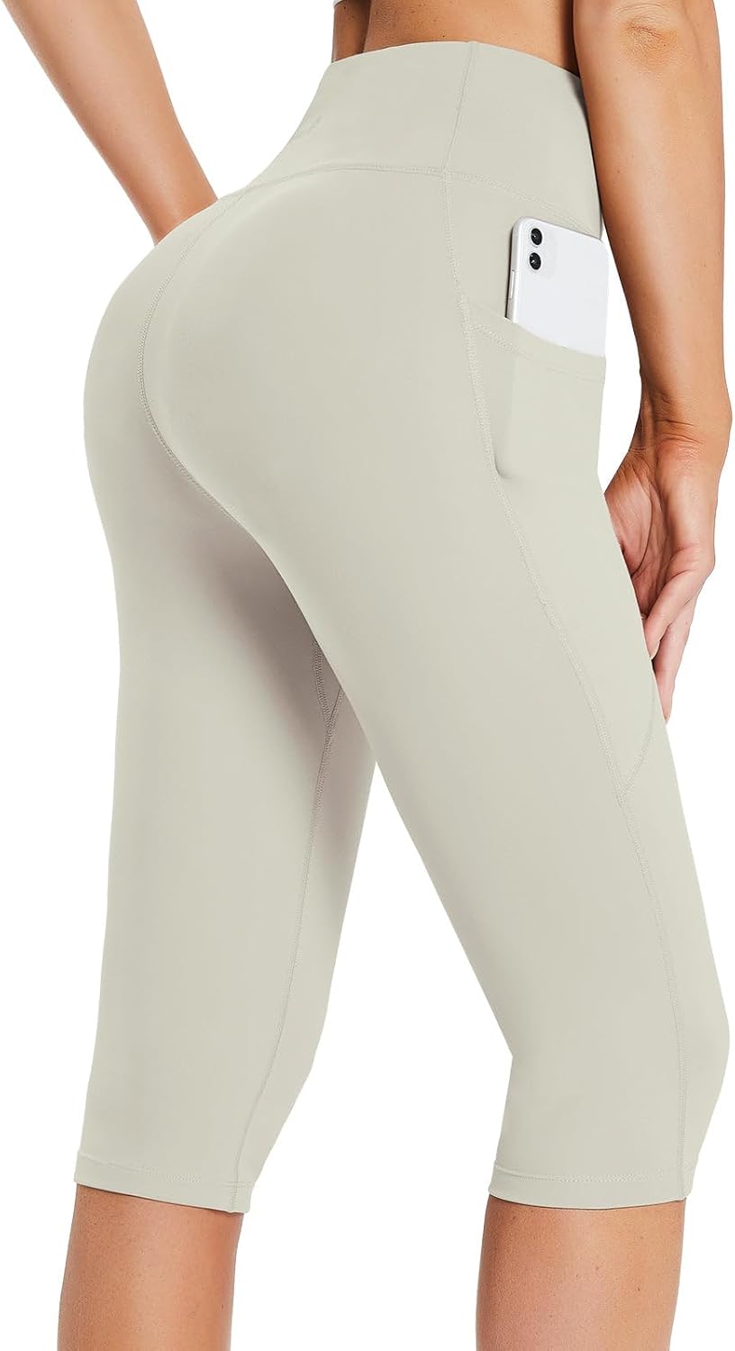 Women's Capri Leggings with Pockets High Waisted Knee Length Capris Stretch for Casual Yoga Pants Workout Exercise