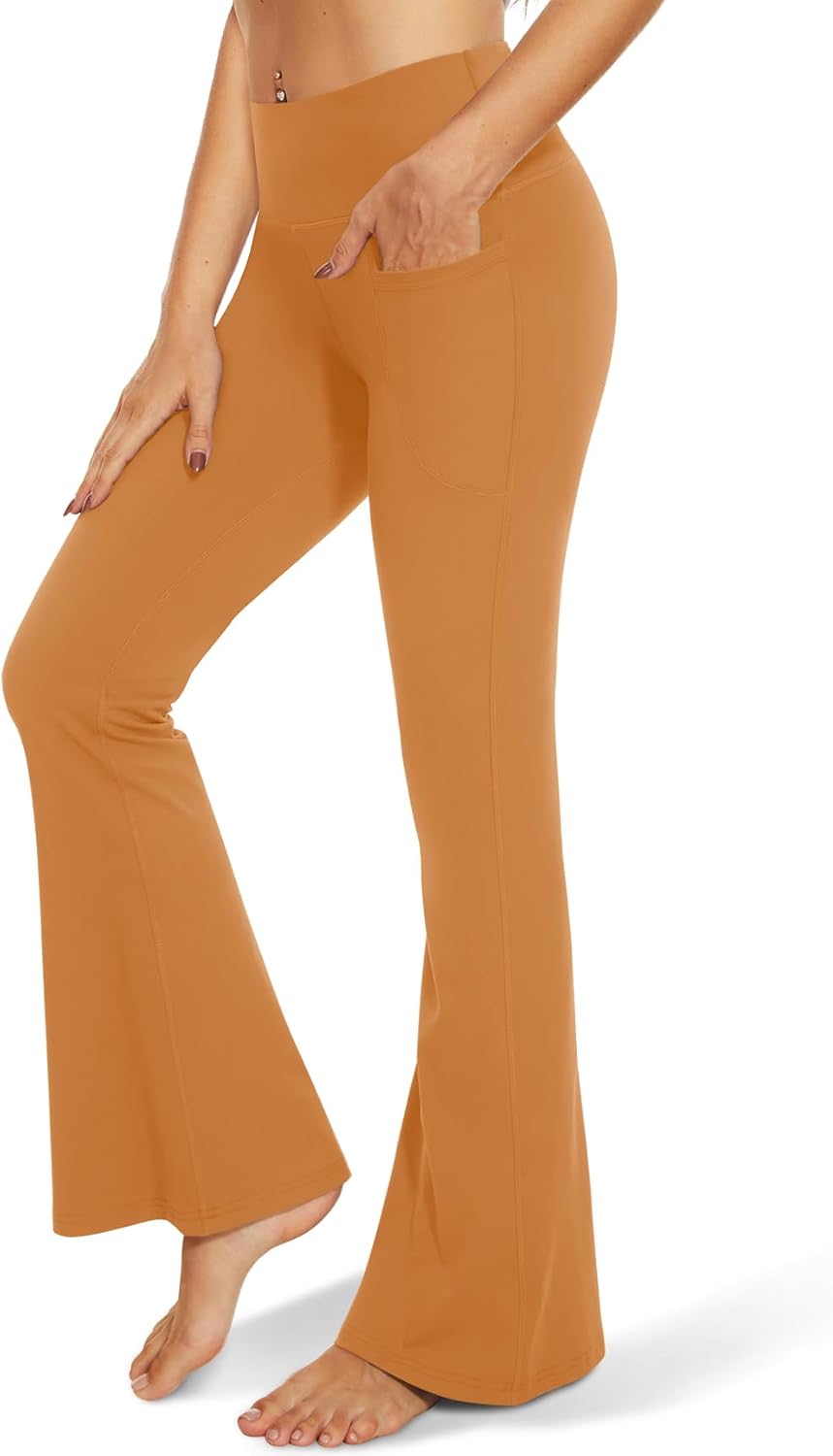 Black Flare Leggings for Women, Crossover Yoga Pants with Pockets Bootcut Flared Leggings