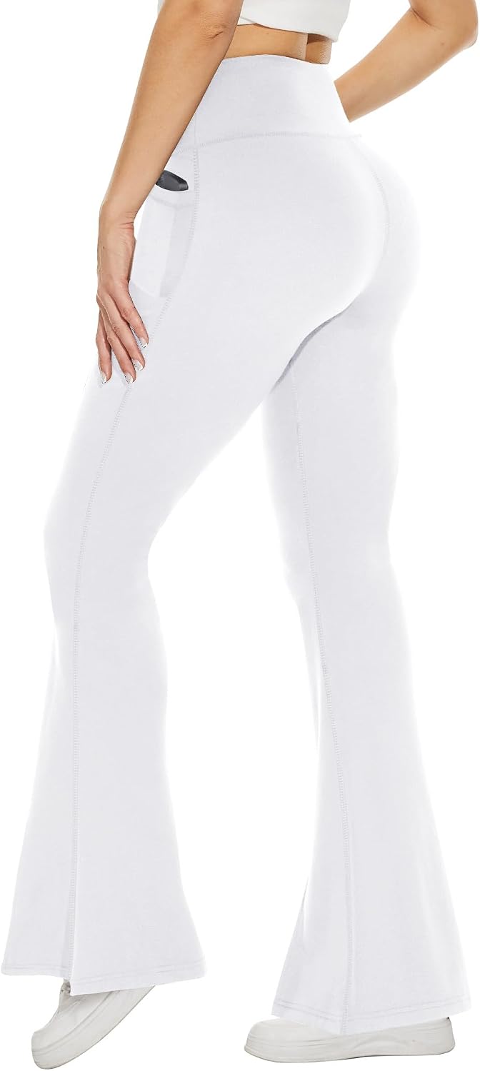 Black Flare Leggings for Women, Crossover Yoga Pants with Pockets Bootcut Flared Leggings