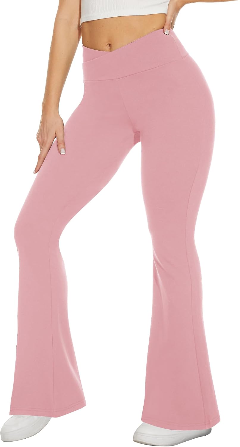 Black Flare Leggings for Women, Crossover Yoga Pants with Pockets Bootcut Flared Leggings