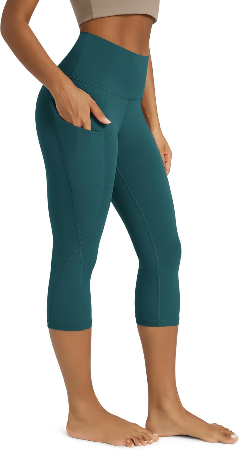 Women's High Waisted Yoga Capris with Pockets, Tummy Control Non See Through Workout Athletic Running Capri Leggings