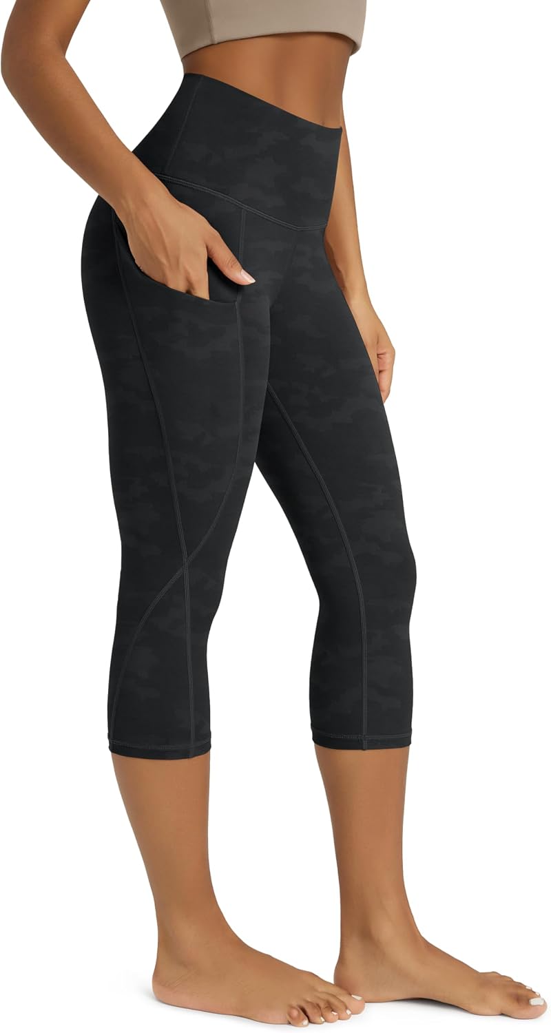 Women's High Waisted Yoga Capris with Pockets, Tummy Control Non See Through Workout Athletic Running Capri Leggings