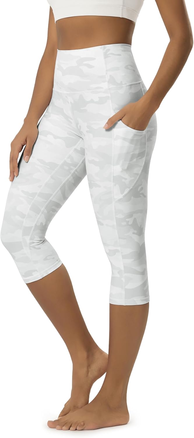 Women's High Waisted Yoga Capris with Pockets, Tummy Control Non See Through Workout Athletic Running Capri Leggings