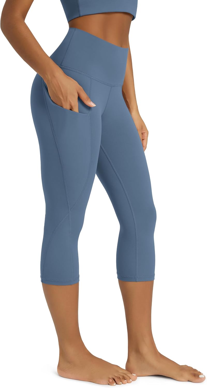 Women's High Waisted Yoga Capris with Pockets, Tummy Control Non See Through Workout Athletic Running Capri Leggings