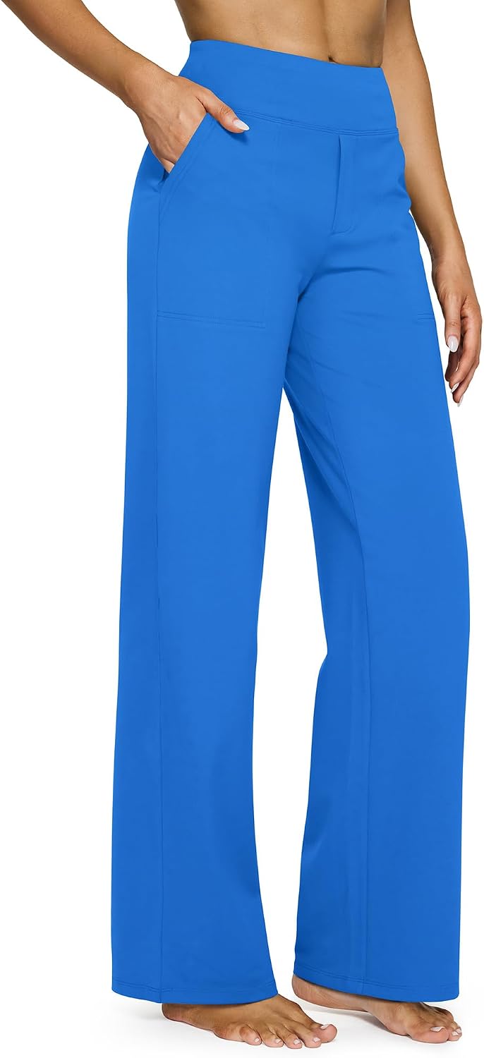 Yoga Pants Women Wide Leg Pants with Pockets High Waist Stretch Dress Casual Sweatpants Petite/Regular/Tall