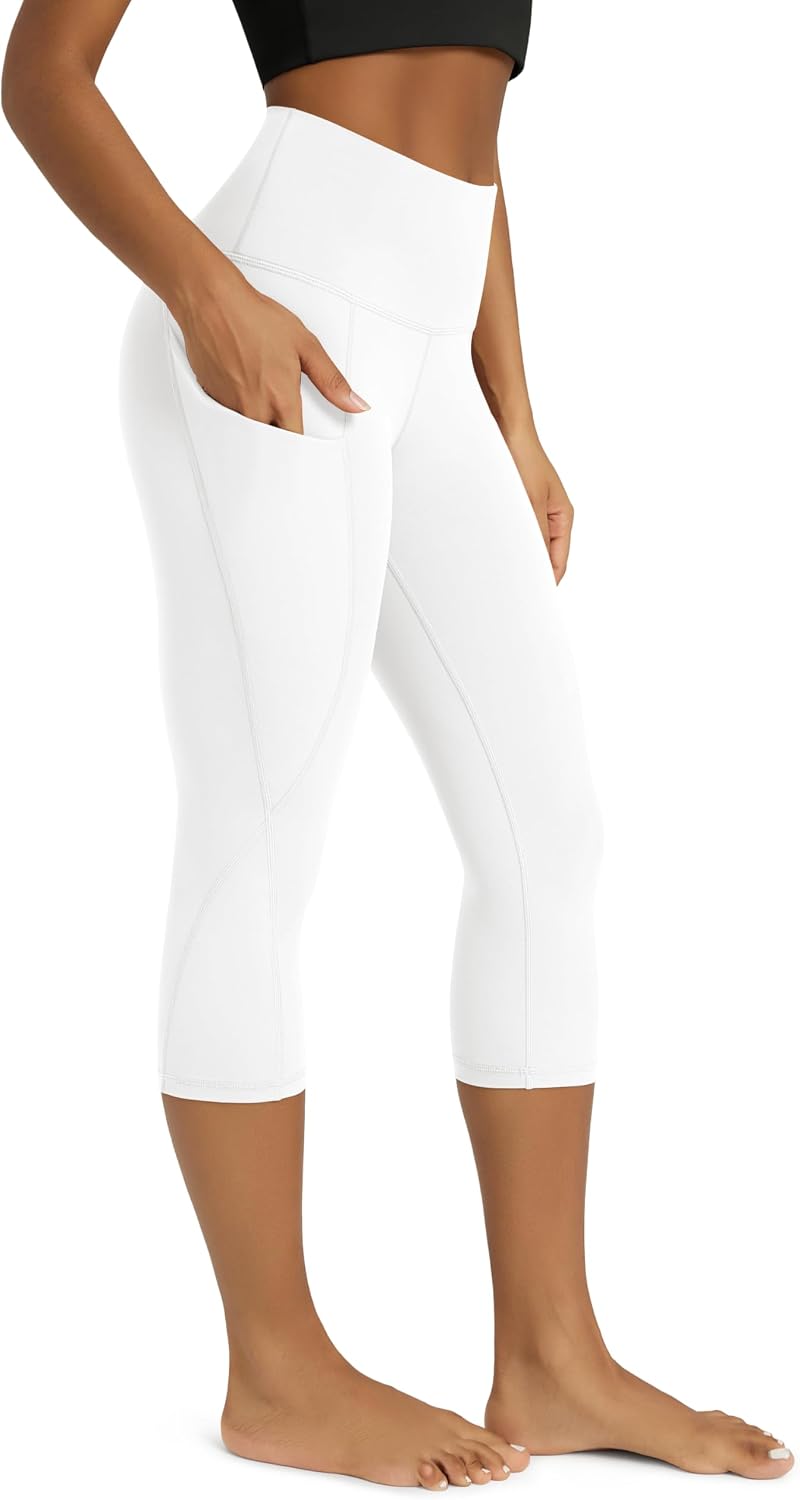 Women's High Waisted Yoga Capris with Pockets, Tummy Control Non See Through Workout Athletic Running Capri Leggings