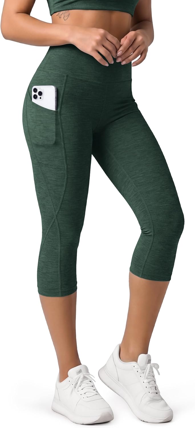 Women's High Waisted Yoga Capris with Pockets, Tummy Control Non See Through Workout Athletic Running Capri Leggings