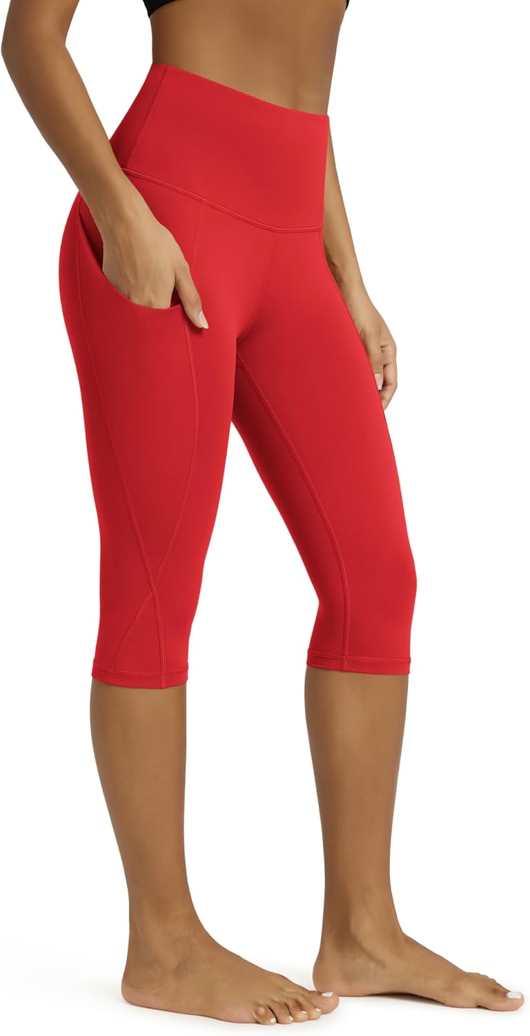 Women's High Waisted Yoga Capris with Pockets, Tummy Control Non See Through Workout Athletic Running Capri Leggings