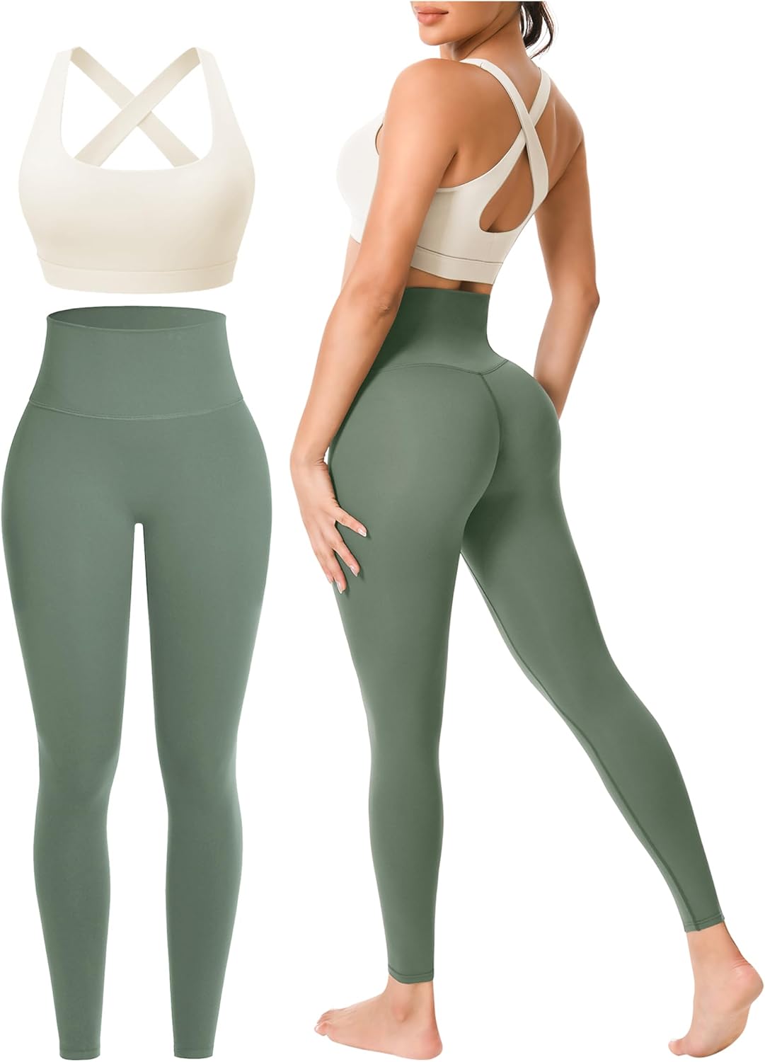 Workout Sets for Women 2 Piece Seamless High-Waisted Leggings & Cross Back Padded Sports Bra for Yoga Pilates