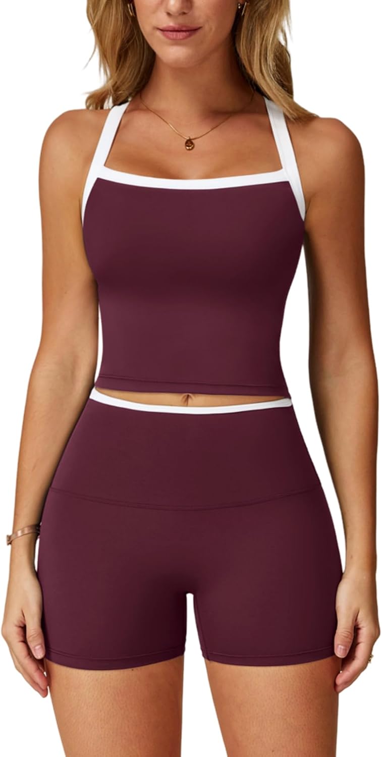 Two Piece Workout Sets For Women Tank Top Matching High Waist Booty Lifting Shorts Gym Yoga Active Wear Outfits