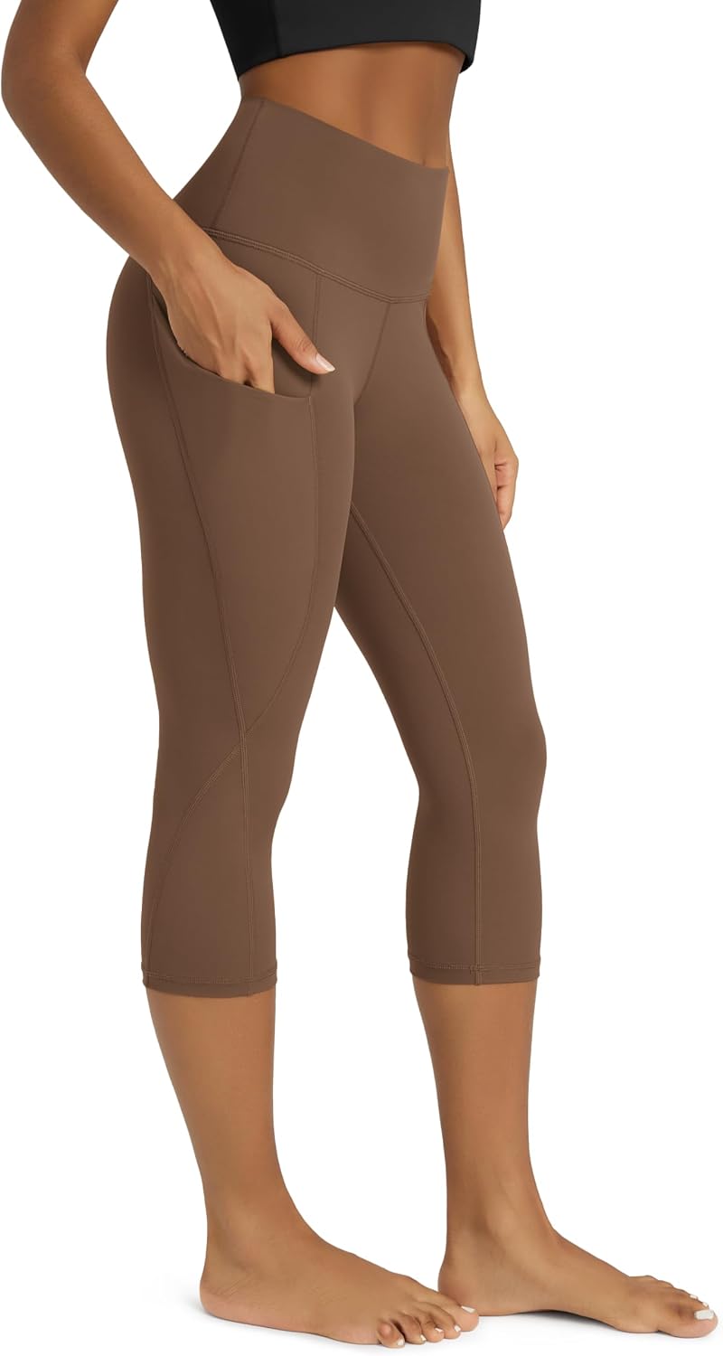 Women's High Waisted Yoga Capris with Pockets, Tummy Control Non See Through Workout Athletic Running Capri Leggings