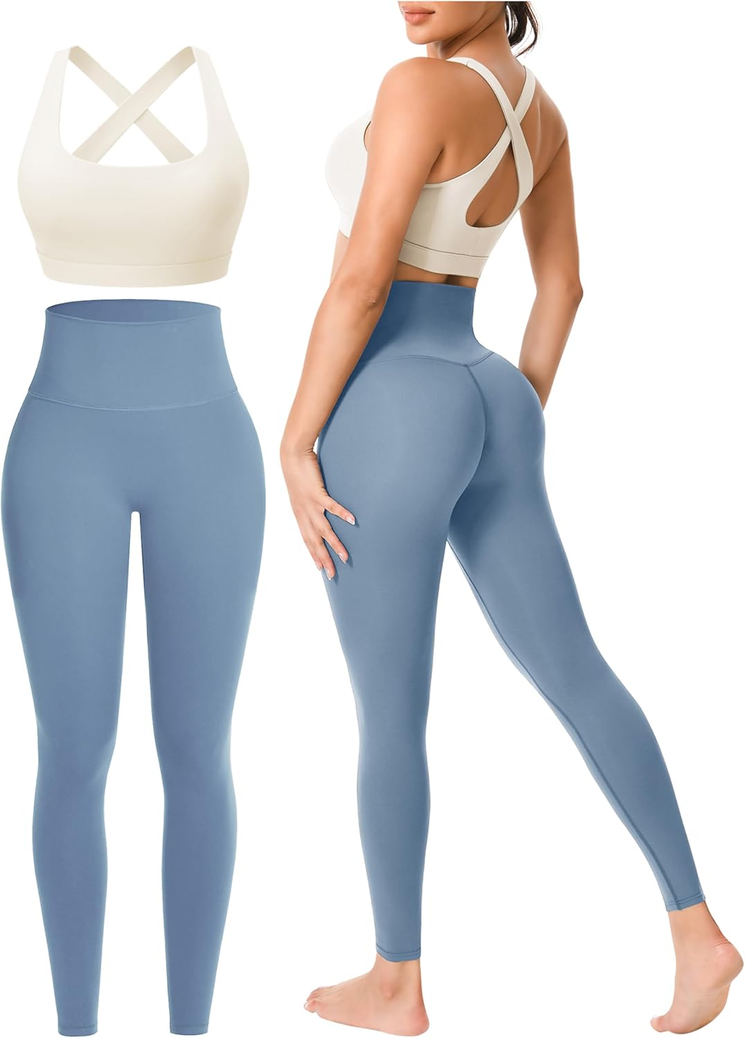 Workout Sets for Women 2 Piece Seamless High-Waisted Leggings & Cross Back Padded Sports Bra for Yoga Pilates