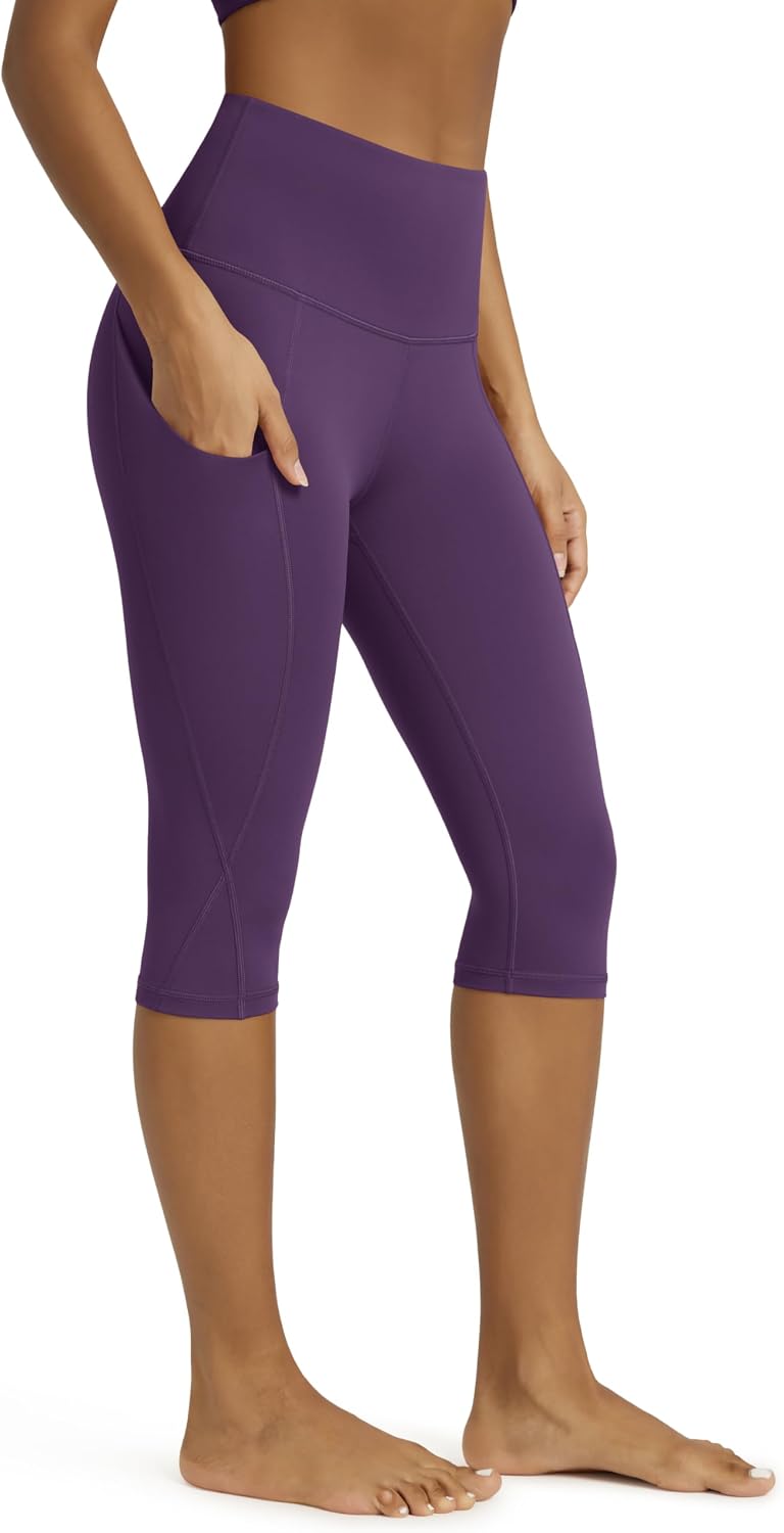 Women's High Waisted Yoga Capris with Pockets, Tummy Control Non See Through Workout Athletic Running Capri Leggings