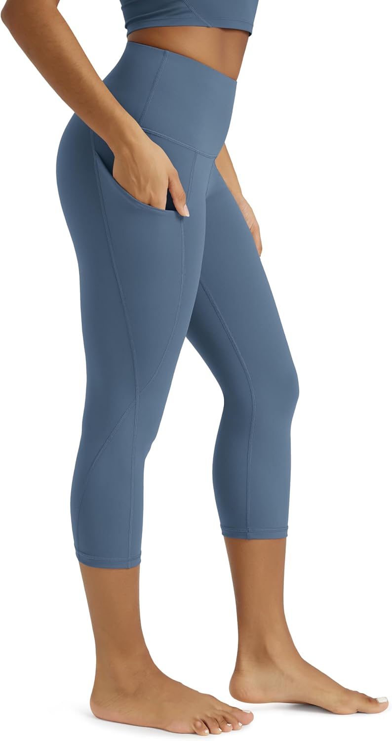 Women's High Waisted Yoga Capris with Pockets, Tummy Control Non See Through Workout Athletic Running Capri Leggings