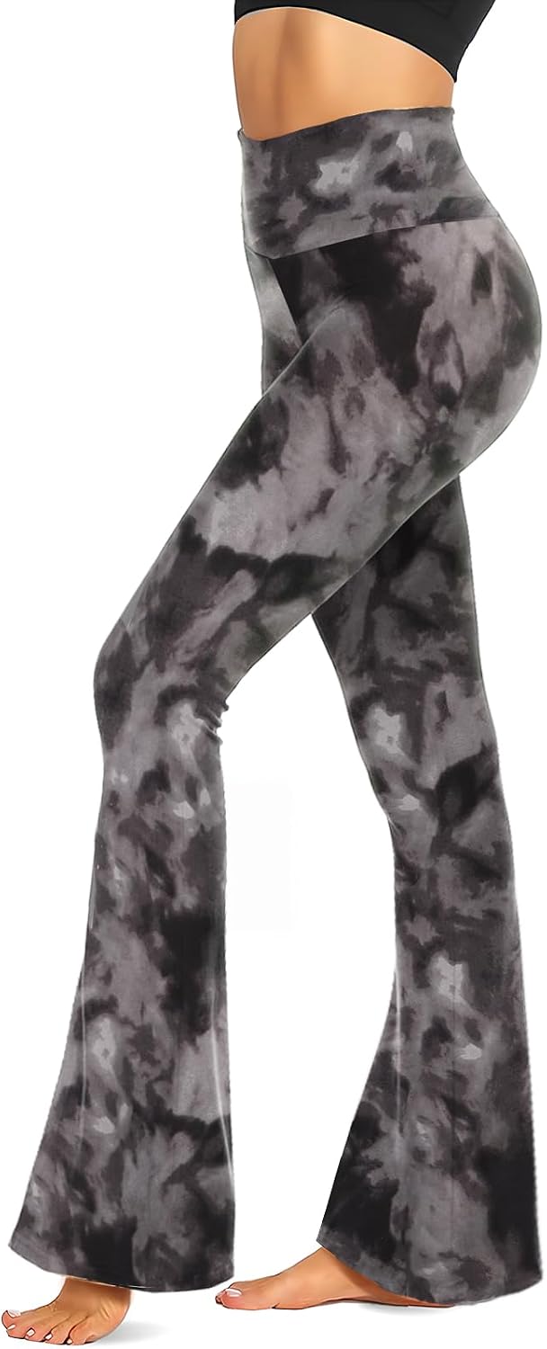 Black Flare Leggings for Women, Crossover Yoga Pants with Pockets Bootcut Flared Leggings