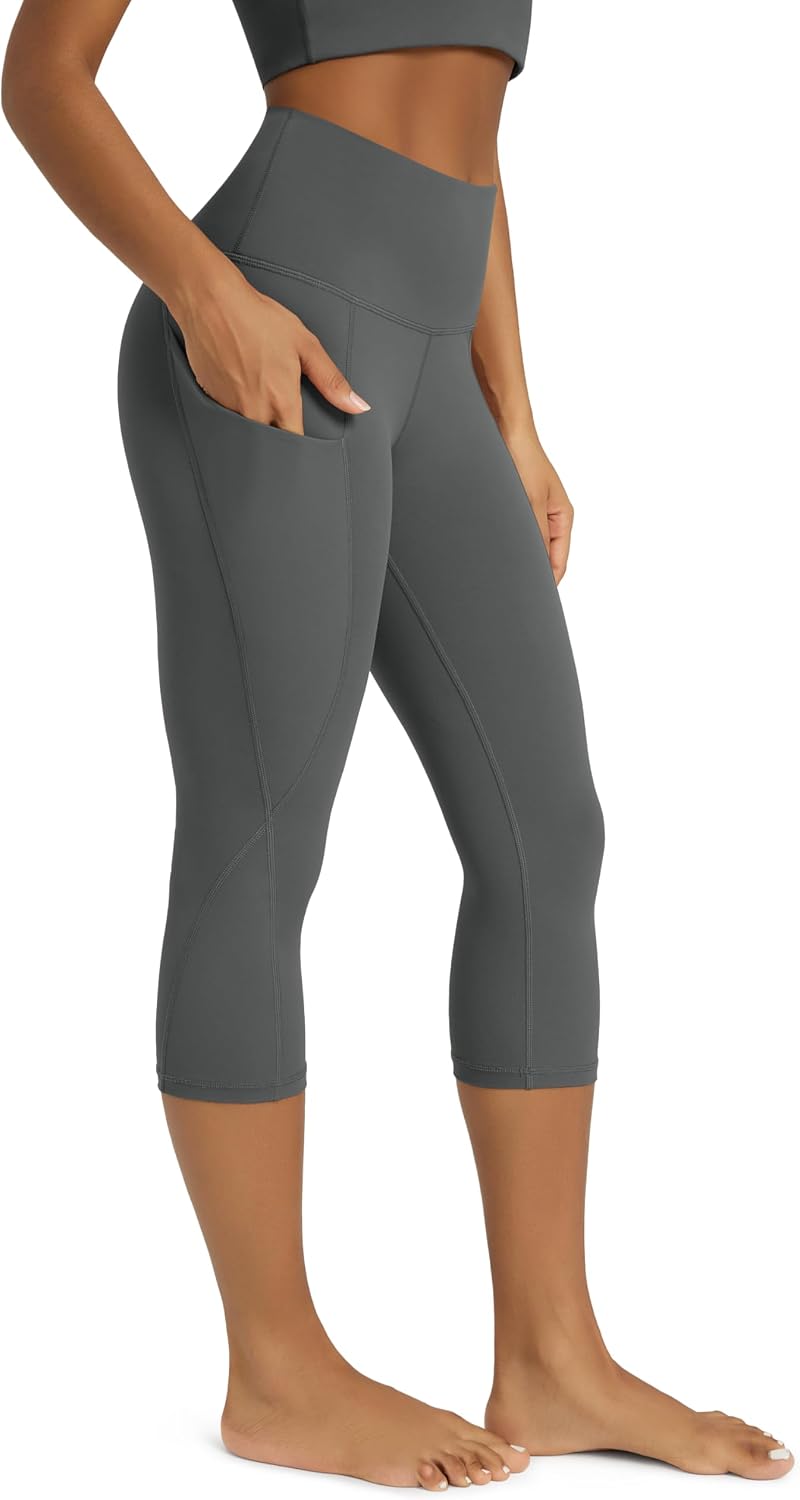 Women's High Waisted Yoga Capris with Pockets, Tummy Control Non See Through Workout Athletic Running Capri Leggings
