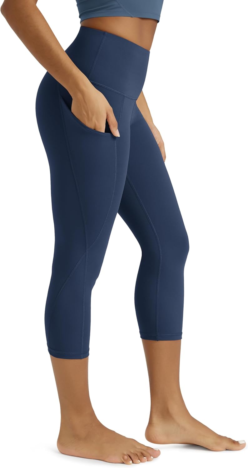 Women's High Waisted Yoga Capris with Pockets, Tummy Control Non See Through Workout Athletic Running Capri Leggings