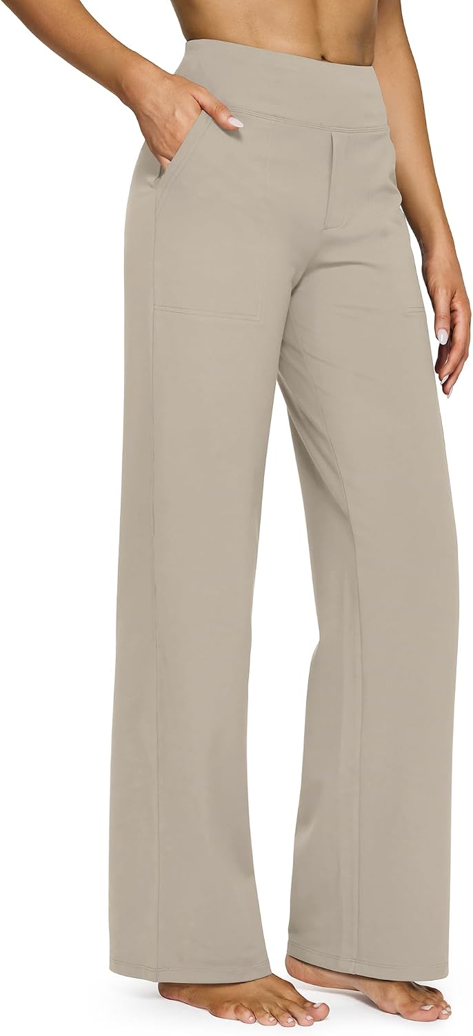 Yoga Pants Women Wide Leg Pants with Pockets High Waist Stretch Dress Casual Sweatpants Petite/Regular/Tall