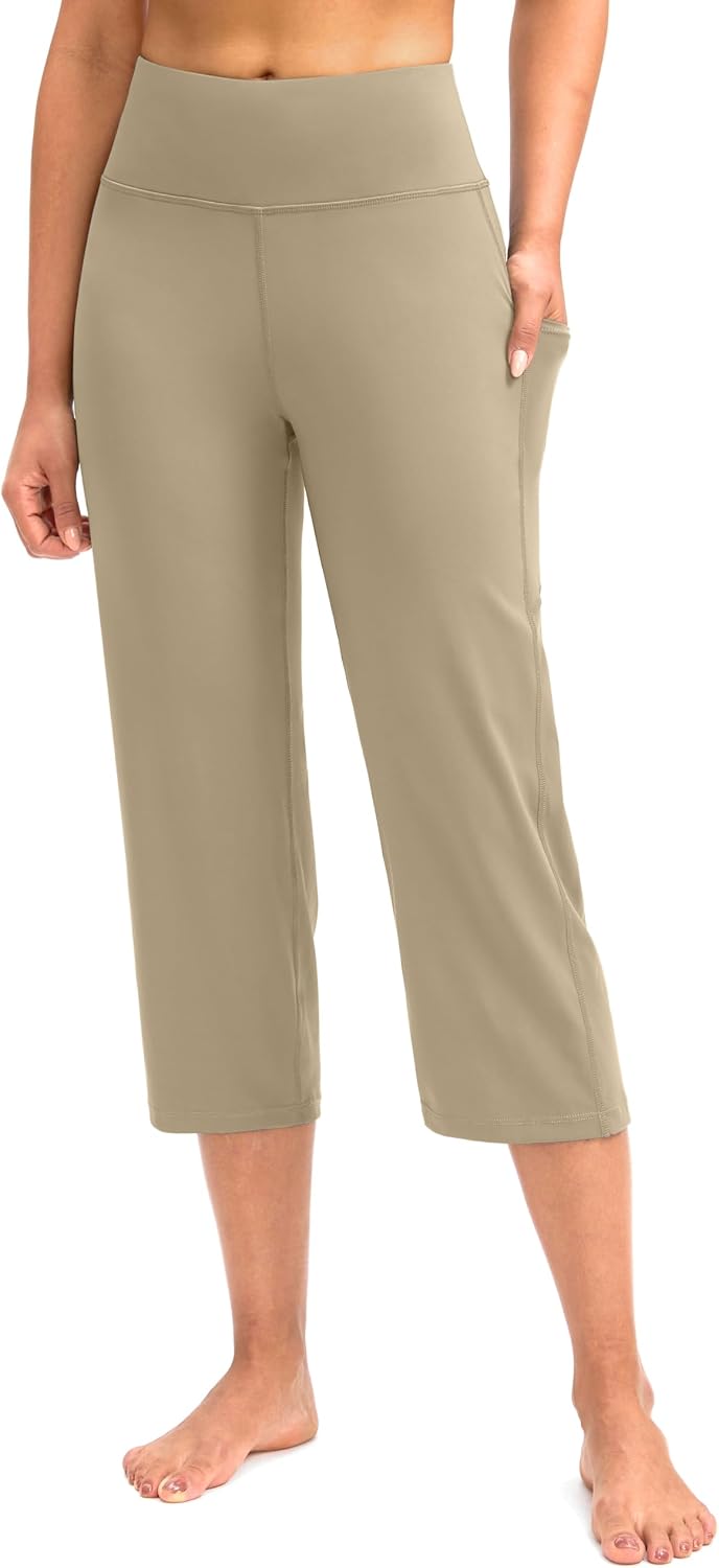 Gradual Capri Pants for Women High Waist Workout Yoga Pants with Pockets Tummy Control Leggings Crop Straight