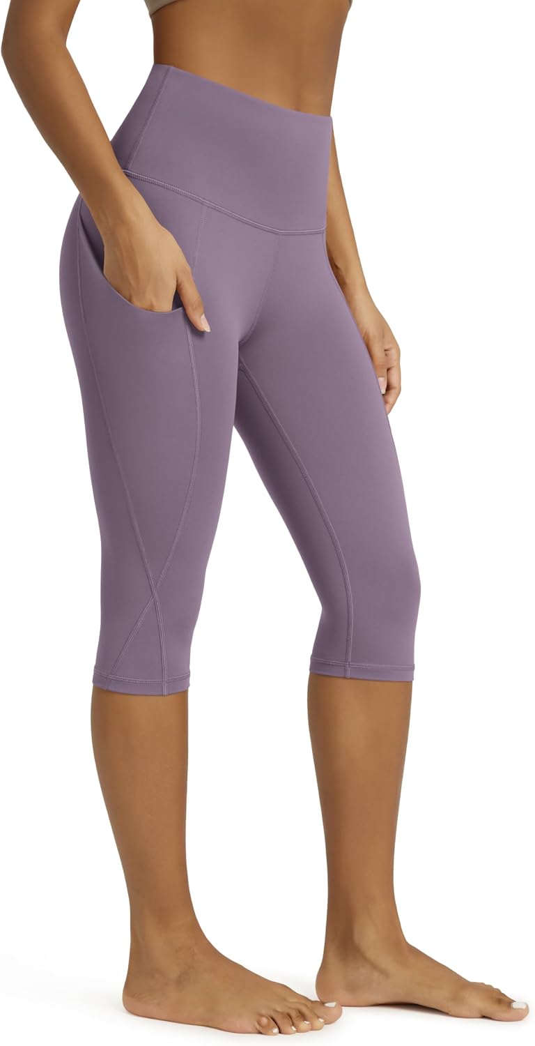 Women's High Waisted Yoga Capris with Pockets, Tummy Control Non See Through Workout Athletic Running Capri Leggings