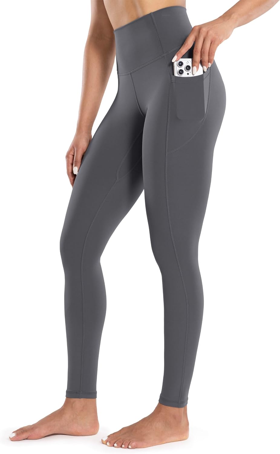 Workout Leggings with Pockets for Women High Waist Yoga Pants 25"/28" Cream Soft Lightweight Athletic Gym Tights