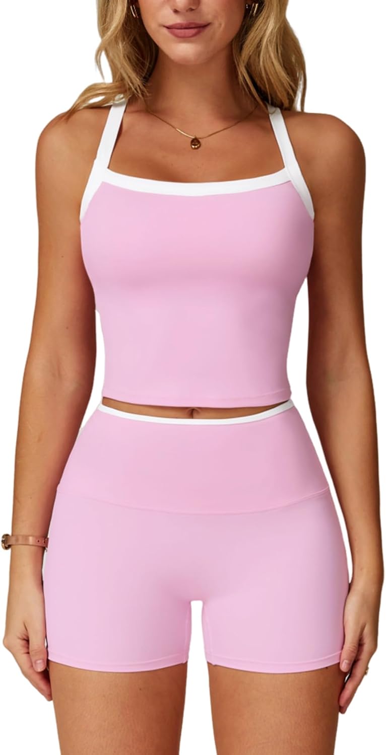 Two Piece Workout Sets For Women Tank Top Matching High Waist Booty Lifting Shorts Gym Yoga Active Wear Outfits
