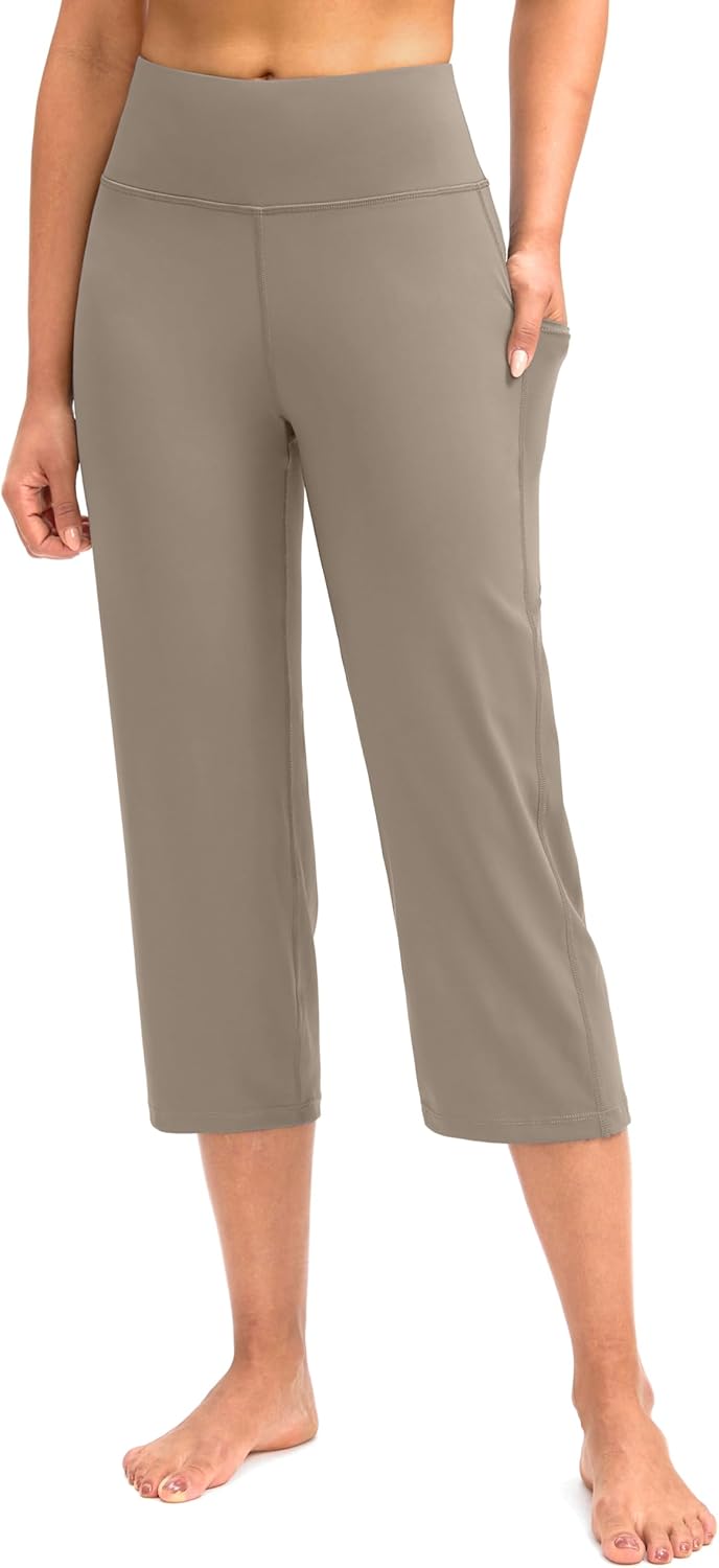 Gradual Capri Pants for Women High Waist Workout Yoga Pants with Pockets Tummy Control Leggings Crop Straight