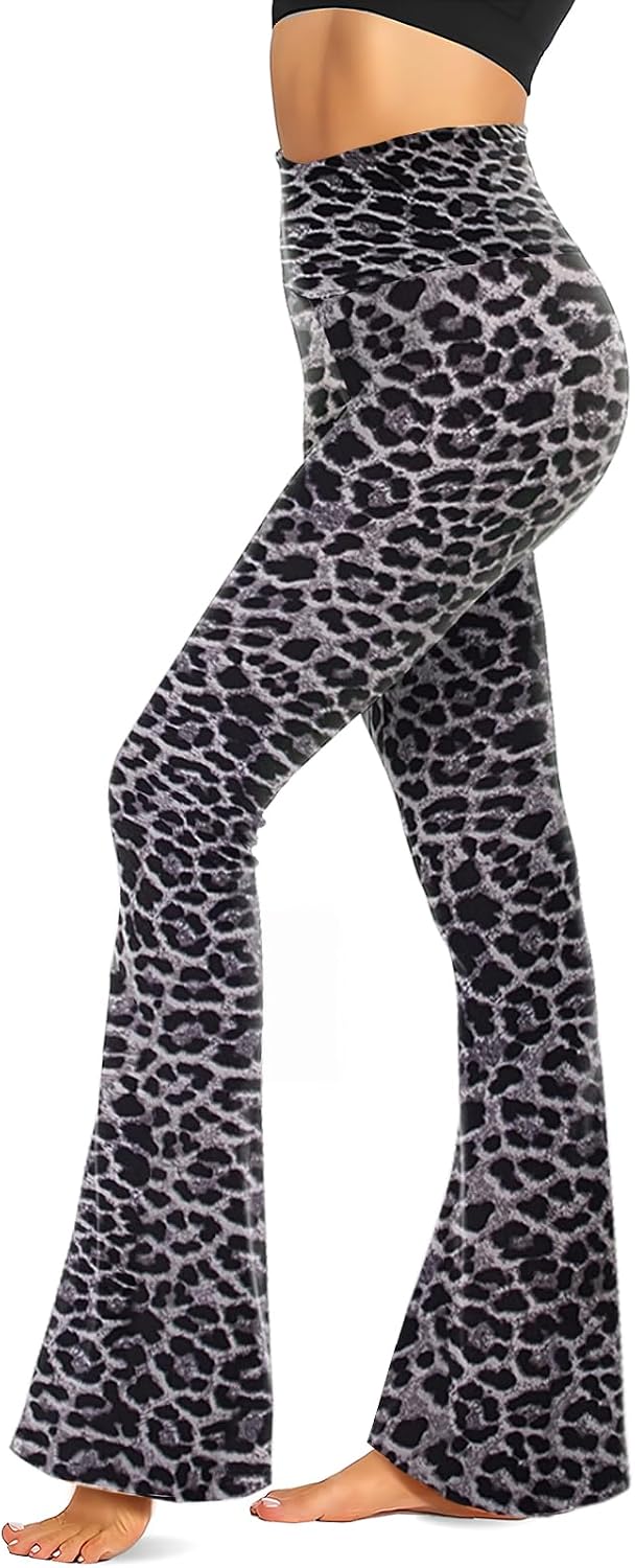 Black Flare Leggings for Women, Crossover Yoga Pants with Pockets Bootcut Flared Leggings