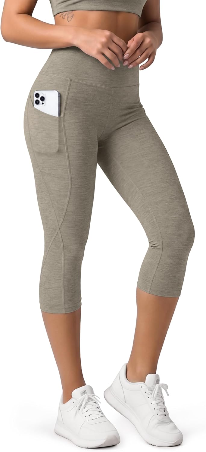 Women's High Waisted Yoga Capris with Pockets, Tummy Control Non See Through Workout Athletic Running Capri Leggings