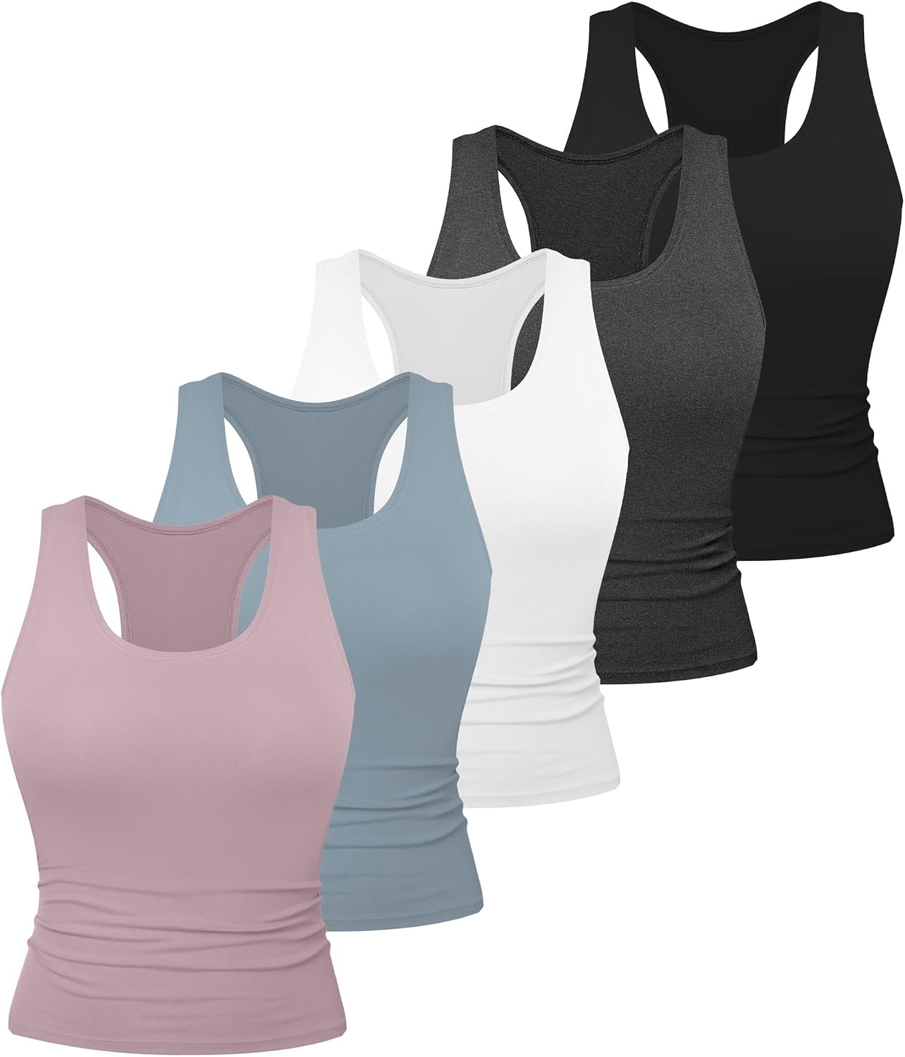 5 Pack Women's Workout Racerback Tank Tops Spandex Yoga Athletic Running Gym Sports Crop Tops for Women