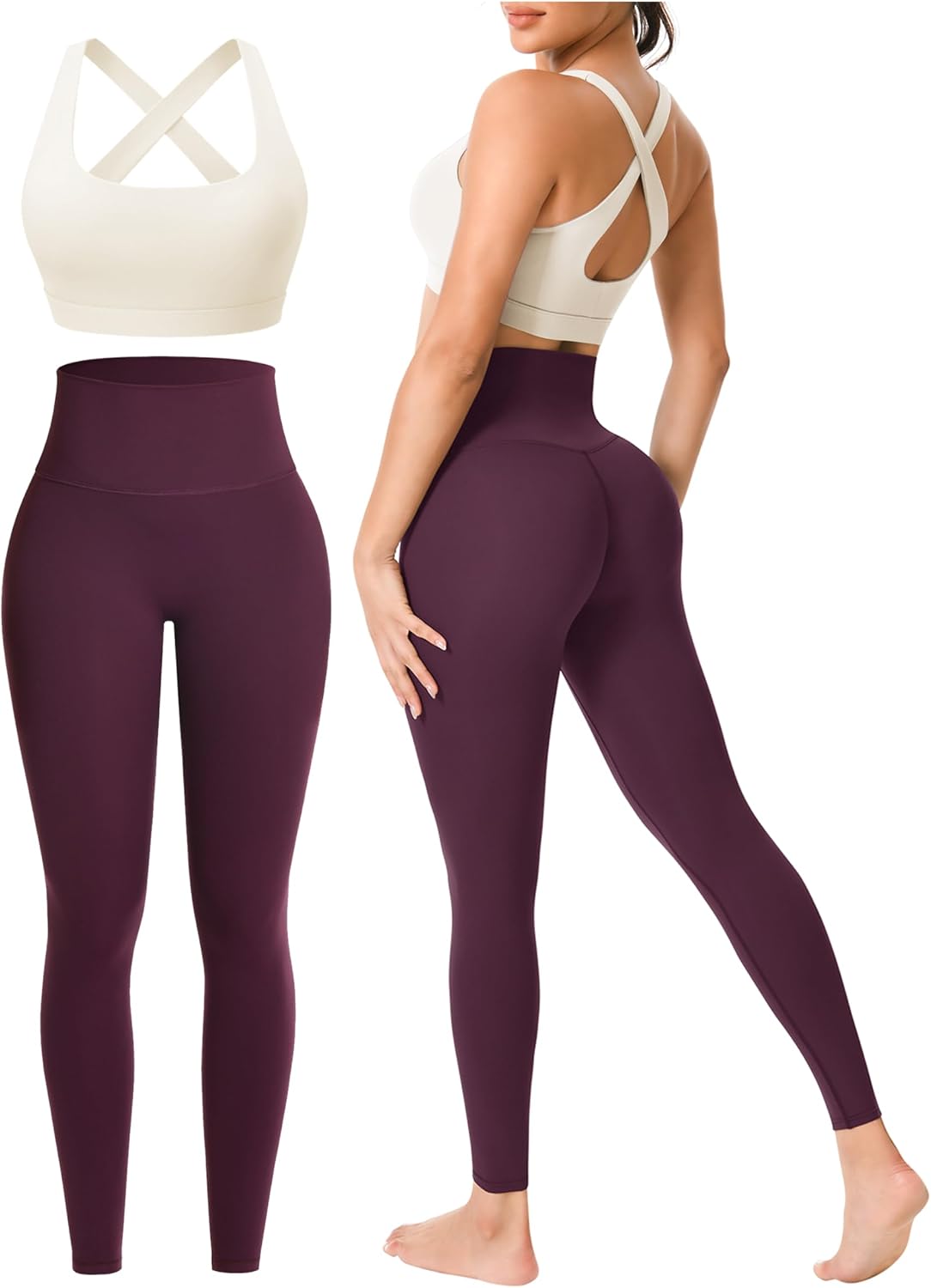 Workout Sets for Women 2 Piece Seamless High-Waisted Leggings & Cross Back Padded Sports Bra for Yoga Pilates