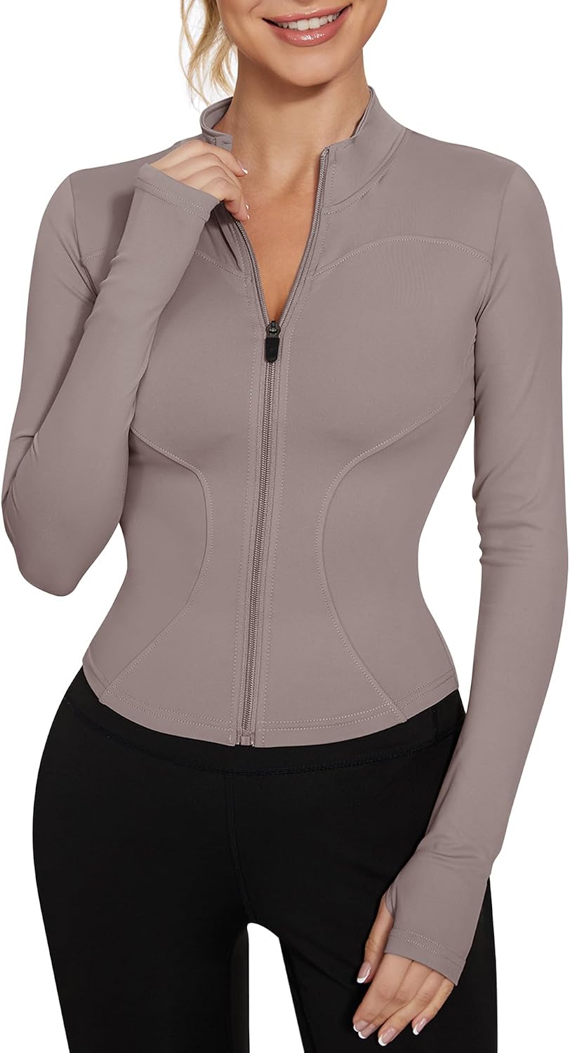 Women's Workout Jacket Lightweight Zip Up Yoga Jacket Cropped Athletic Slim Fit Tops