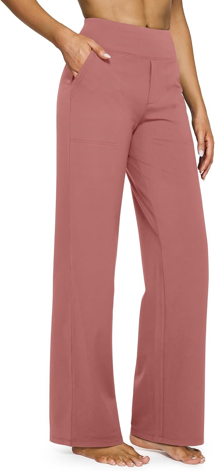 Yoga Pants Women Wide Leg Pants with Pockets High Waist Stretch Dress Casual Sweatpants Petite/Regular/Tall