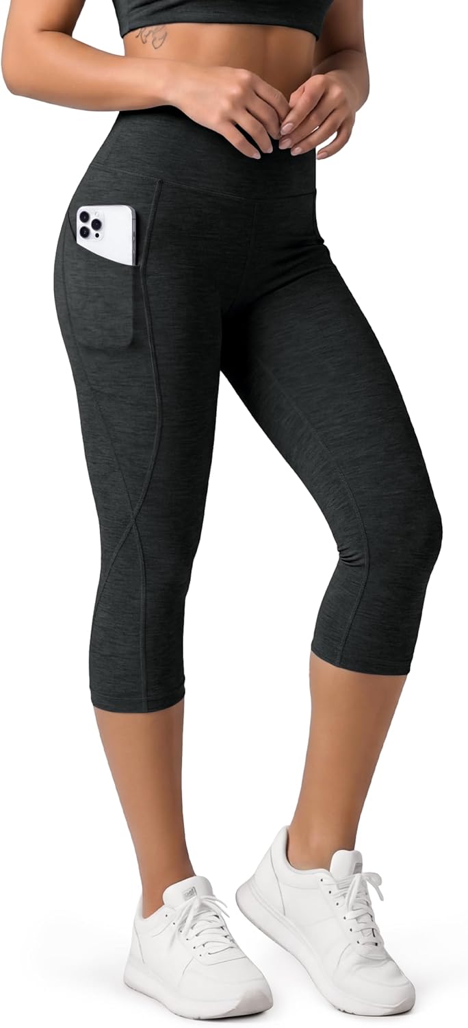 Women's High Waisted Yoga Capris with Pockets, Tummy Control Non See Through Workout Athletic Running Capri Leggings