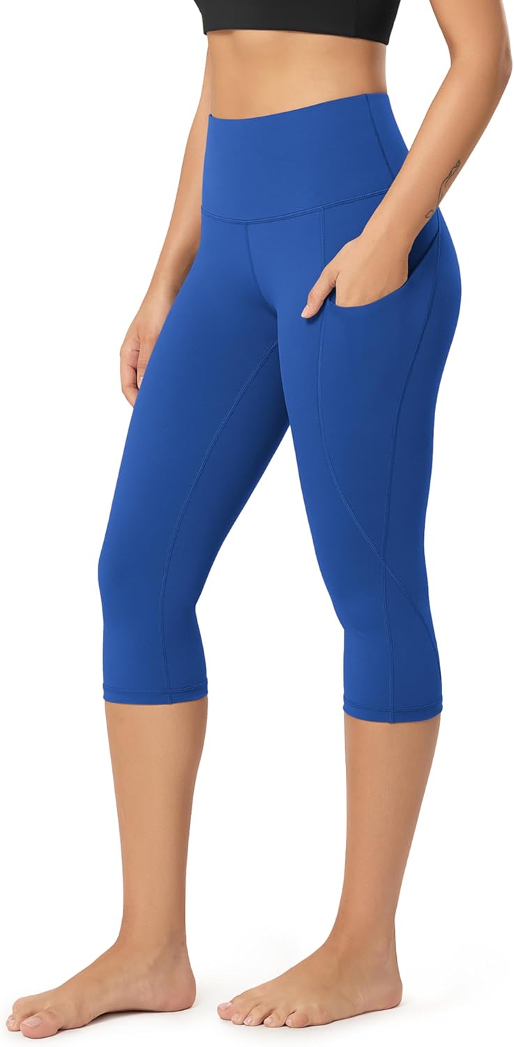 Women's High Waisted Yoga Capris with Pockets, Tummy Control Non See Through Workout Athletic Running Capri Leggings