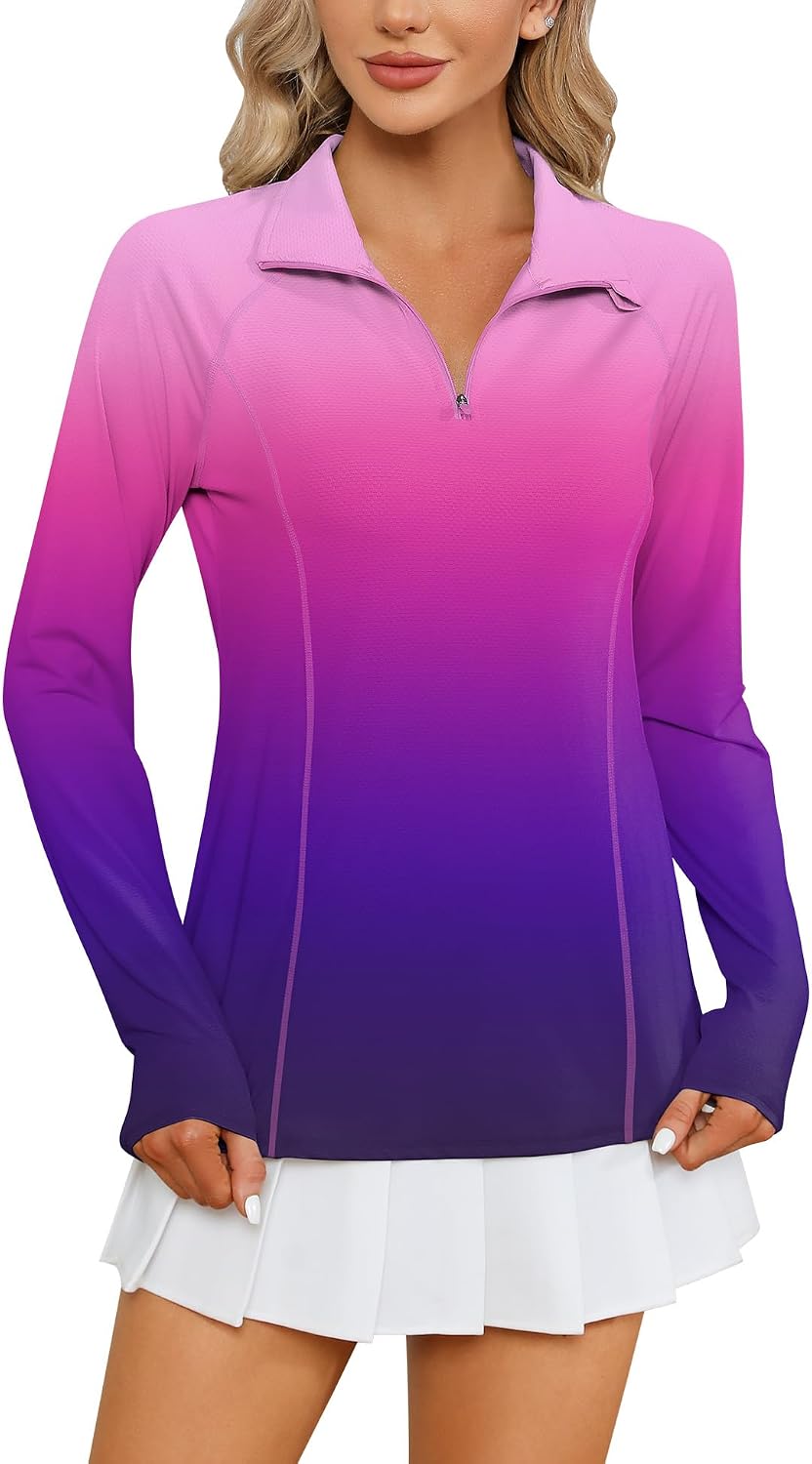 Women Long Sleeve Shirts Sun Protection 1/4 Zip Summer Quick Dry Hiking Shirts Quarter Zip Pullover for Women