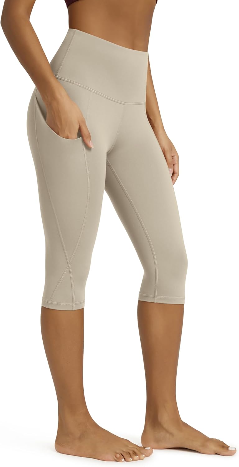 Women's High Waisted Yoga Capris with Pockets, Tummy Control Non See Through Workout Athletic Running Capri Leggings