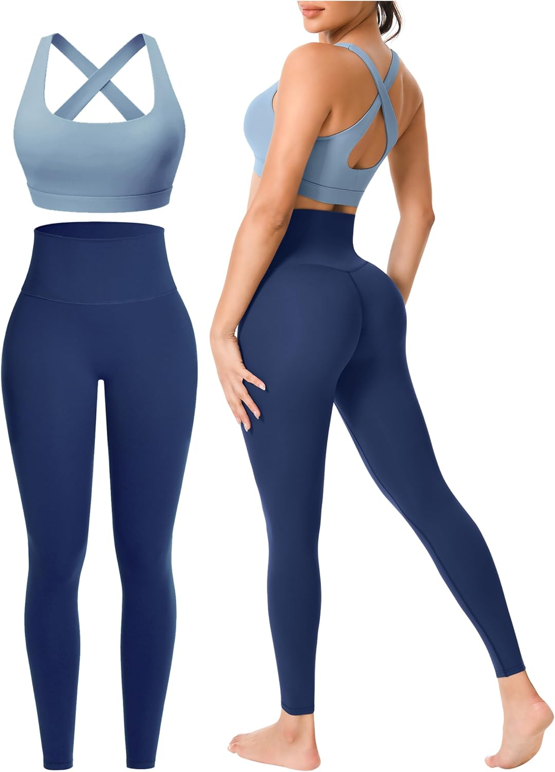 Workout Sets for Women 2 Piece Seamless High-Waisted Leggings & Cross Back Padded Sports Bra for Yoga Pilates
