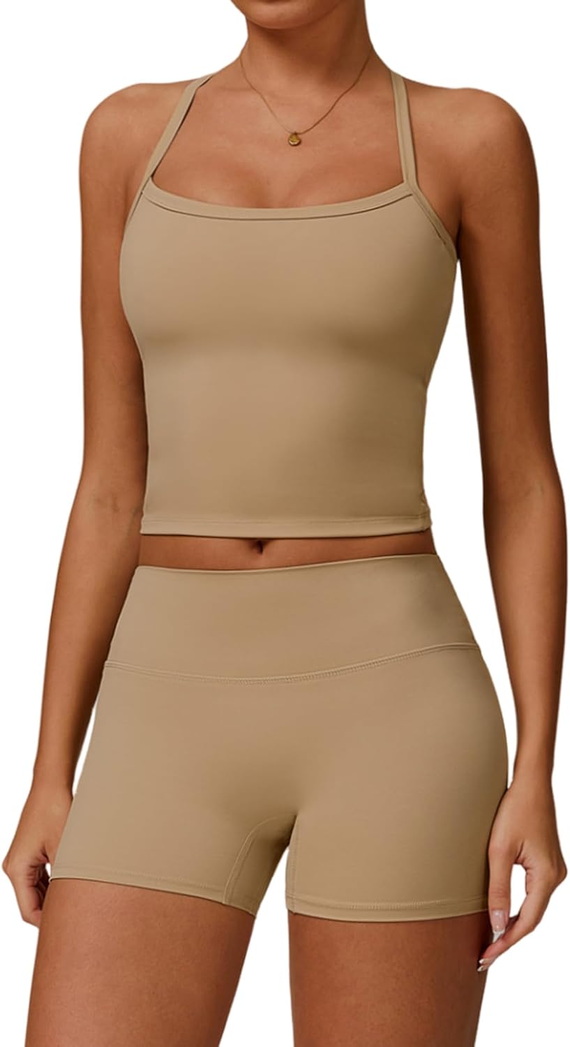 Two Piece Workout Sets For Women Tank Top Matching High Waist Booty Lifting Shorts Gym Yoga Active Wear Outfits