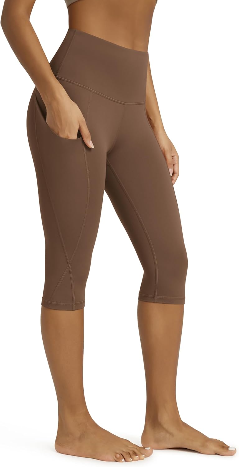 Women's High Waisted Yoga Capris with Pockets, Tummy Control Non See Through Workout Athletic Running Capri Leggings