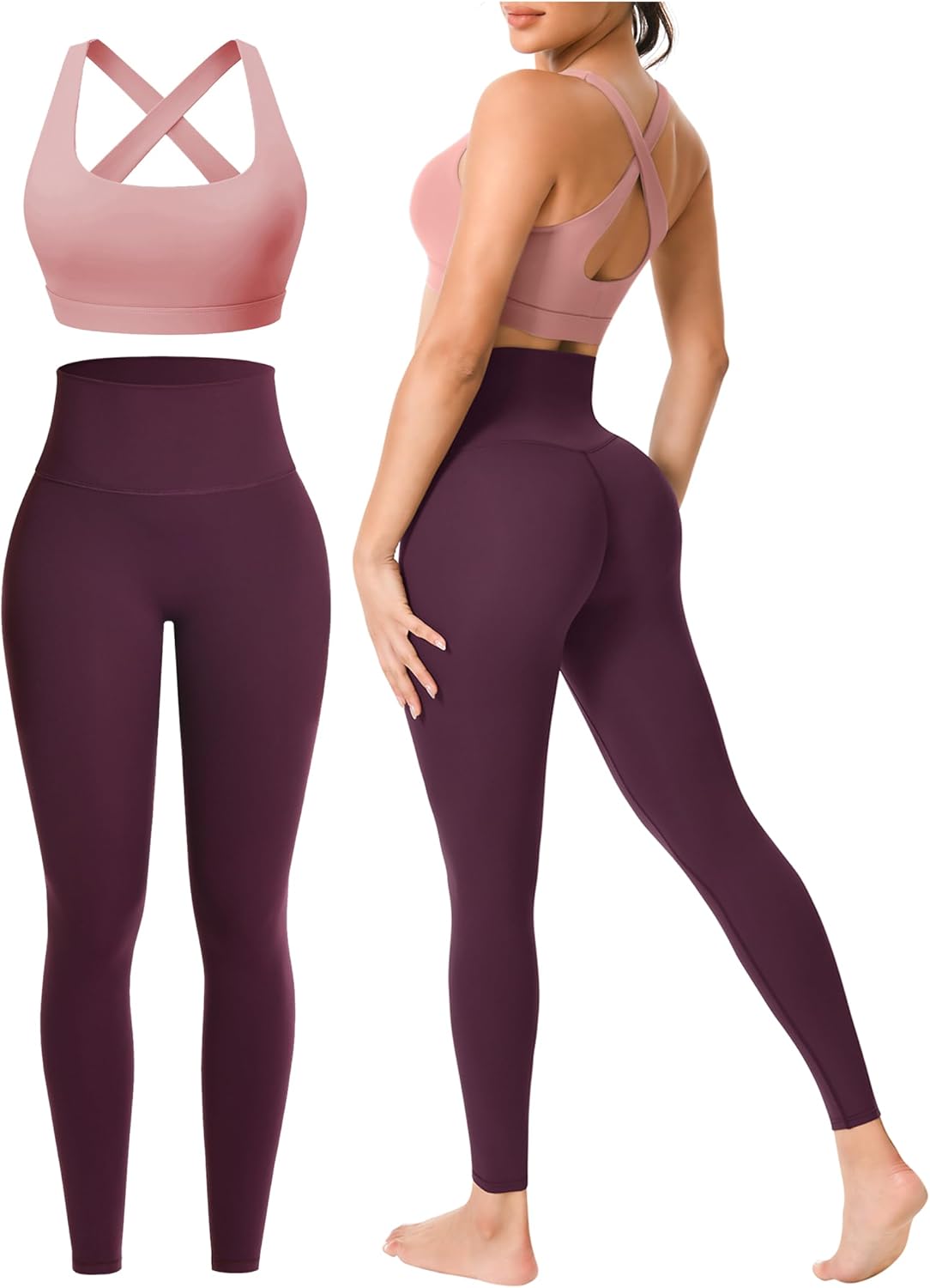 Workout Sets for Women 2 Piece Seamless High-Waisted Leggings & Cross Back Padded Sports Bra for Yoga Pilates