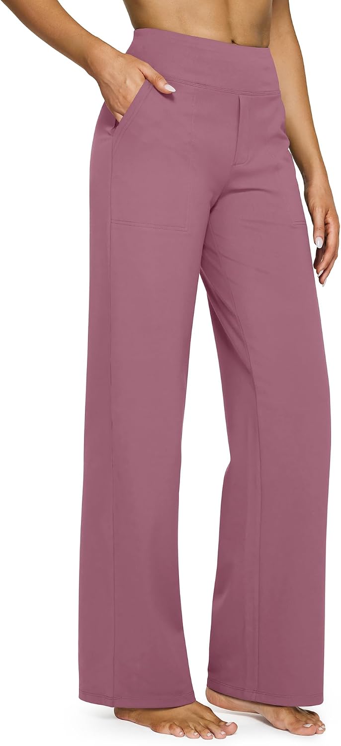 Yoga Pants Women Wide Leg Pants with Pockets High Waist Stretch Dress Casual Sweatpants Petite/Regular/Tall