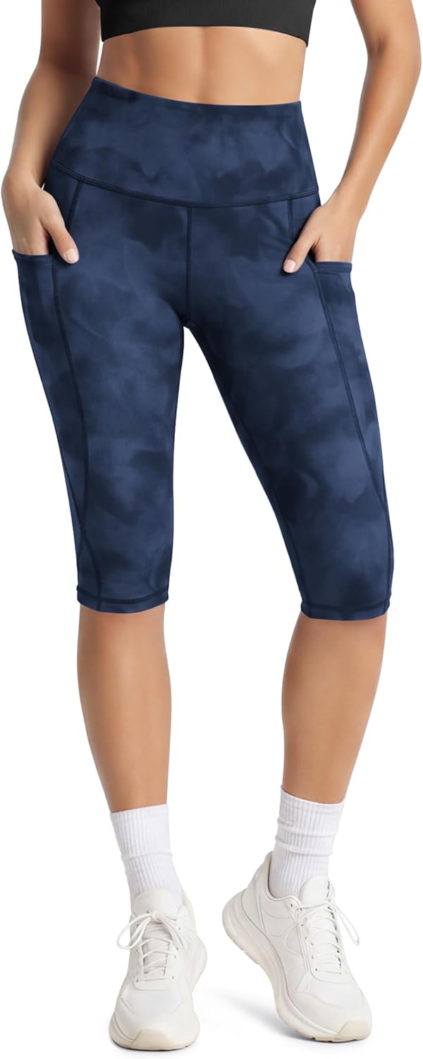 Women's High Waisted Yoga Capris with Pockets, Tummy Control Non See Through Workout Athletic Running Capri Leggings