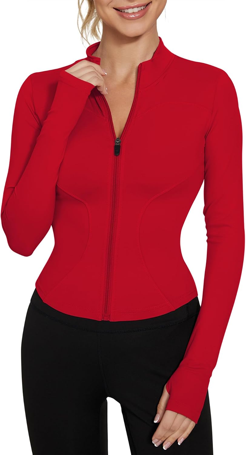 Women's Workout Jacket Lightweight Zip Up Yoga Jacket Cropped Athletic Slim Fit Tops