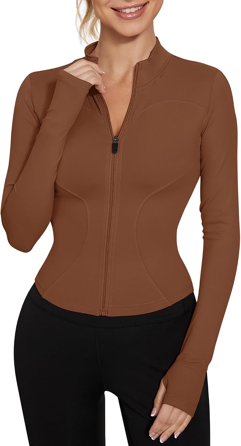 Women's Workout Jacket Lightweight Zip Up Yoga Jacket Cropped Athletic Slim Fit Tops